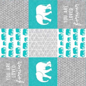 Elephant wholecloth - You are loved forever.  - teal (90)