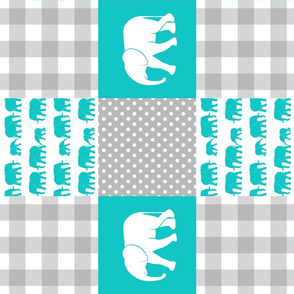 elephant wholecloth - plaid and polka dots - teal (90)