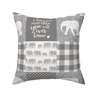 Elephant wholecloth - I love you more than you will ever know - patchwork - plaid - grey 