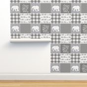 Elephant wholecloth - I love you more than you will ever know - patchwork - plaid - grey 