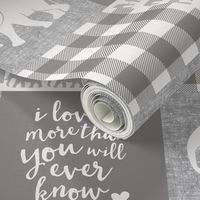 Elephant wholecloth - I love you more than you will ever know - patchwork - plaid - grey 