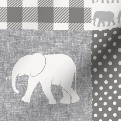 Elephant wholecloth - I love you more than you will ever know - patchwork - plaid - grey 