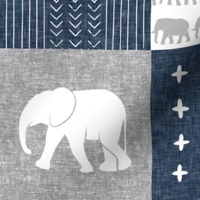 Elephant wholecloth - cross my heart - navy