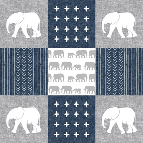 Elephant wholecloth - cross my heart - navy