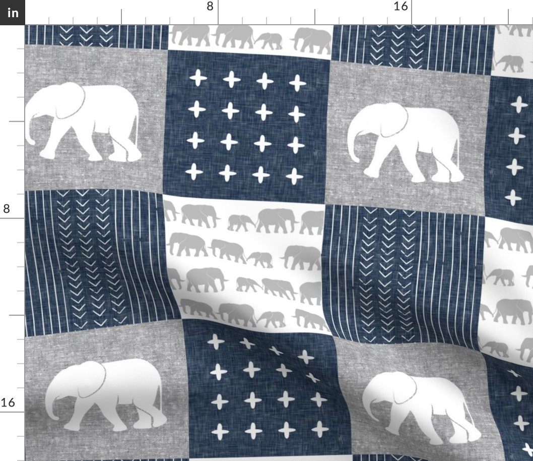 Elephant wholecloth - cross my heart - navy