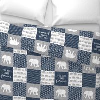 Elephant wholecloth - You are loved forever.  - navy