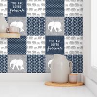 Elephant wholecloth - You are loved forever.  - navy