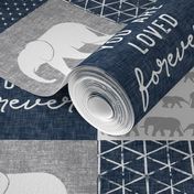 Elephant wholecloth - You are loved forever.  - navy