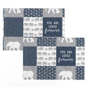 Elephant wholecloth - You are loved forever.  - navy