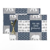 Elephant wholecloth - You are loved forever.  - navy