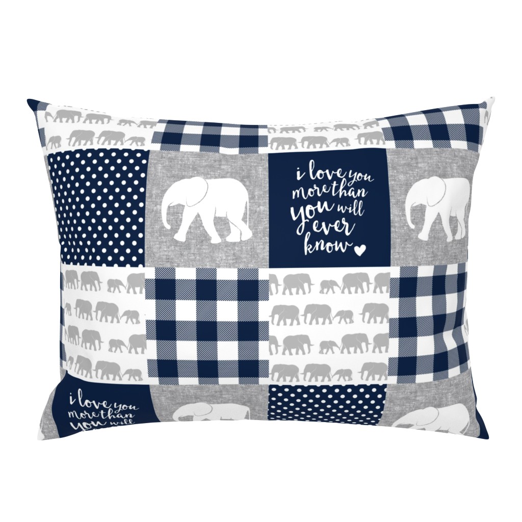 Elephant wholecloth - I love you more than you will ever know - patchwork - plaid -  navy