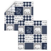 Elephant wholecloth - I love you more than you will ever know - patchwork - plaid -  navy