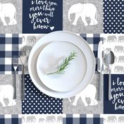 Elephant wholecloth - I love you more than you will ever know - patchwork - plaid -  navy