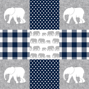 elephant wholecloth - plaid and polka dots - navy 