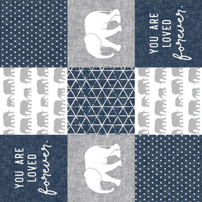 Elephant wholecloth - You are loved forever.  - navy (90)