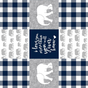 Elephant wholecloth - I love you more than you will ever know - patchwork - plaid -  navy (90)