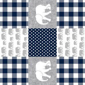 elephant wholecloth - plaid and polka dots - navy (90)