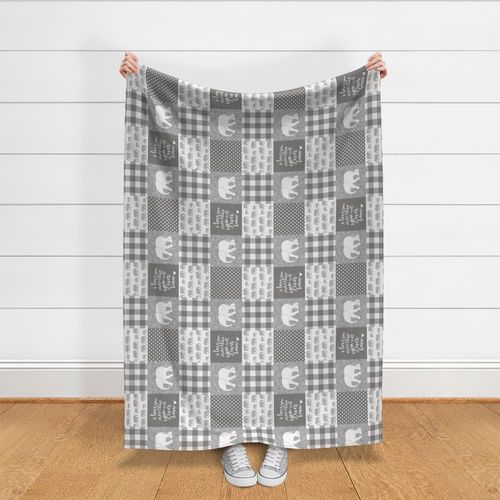 Elephant wholecloth - I love you more than you will ever know - patchwork - plaid - grey  (90)