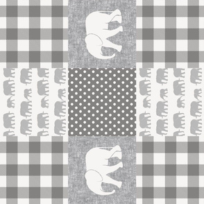 elephant wholecloth - plaid and polka dots - grey (90)