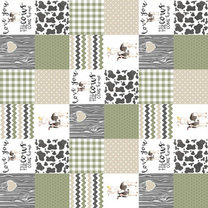 3 inch Farm//Love you till the cows come home//Ecru&Sage Green - Wholecloth Cheater Quilt - Rotated