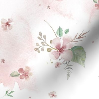 13” dainty pink and green floral with watercolor background