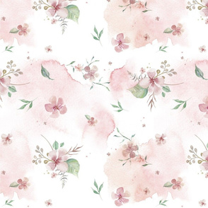 13” dainty pink and green floral with watercolor background