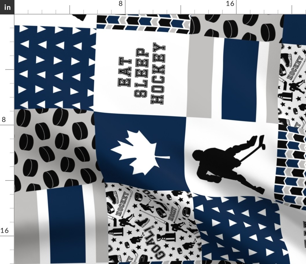 Eat Sleep Hockey//Canada - Wholecloth Cheater Quilt - Rotated