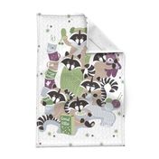 Raccoon Family Reunion VIII tea towel // white background