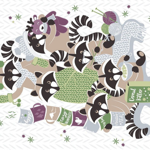 Raccoon Family Reunion VIII tea towel // white background