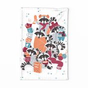 Raccoon Family Reunion IV tea towel // white background