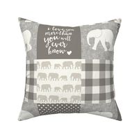 Elephant wholecloth - I love you more than you will ever know - patchwork - plaid -  beige & cream