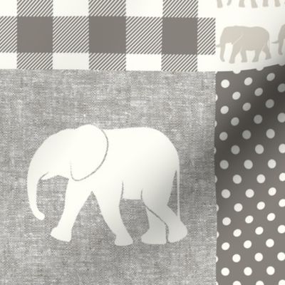 Elephant wholecloth - I love you more than you will ever know - patchwork - plaid -  beige & cream