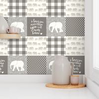 Elephant wholecloth - I love you more than you will ever know - patchwork - plaid -  beige & cream