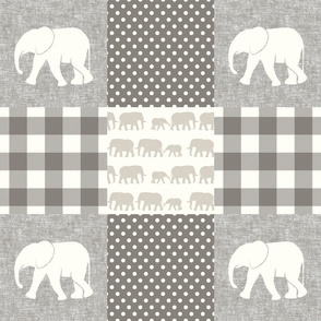 elephant wholecloth - plaid and polka dots - cream & beige 