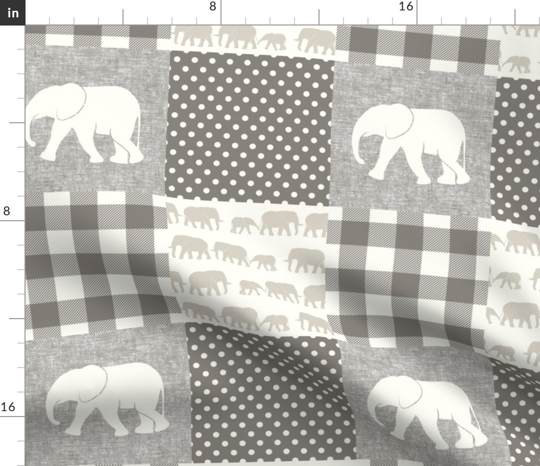 elephant wholecloth - plaid and polka dots - cream & beige 