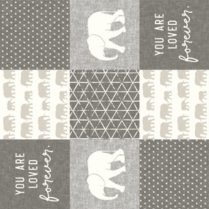 Elephant wholecloth - You are loved forever.  - cream and beige (90)