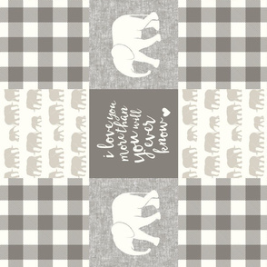 Elephant wholecloth - I love you more than you will ever know - patchwork - plaid -  beige & cream (90)