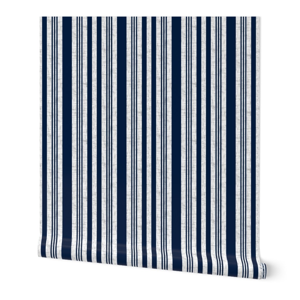 Nautical multistripe (navy + white linen weave) by Su_G_©SuSchaefer