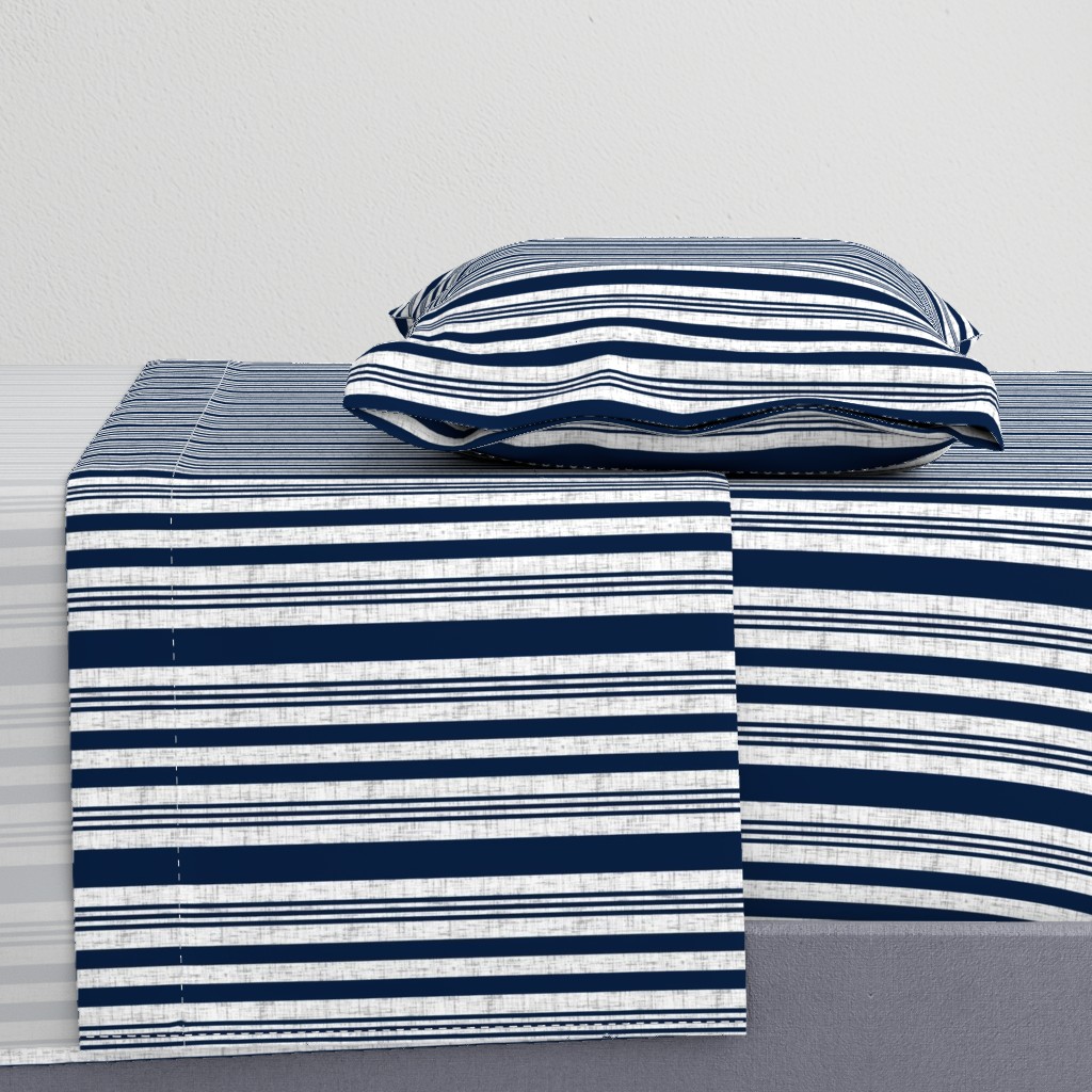 Nautical multistripe (navy + white linen weave) by Su_G_©SuSchaefer