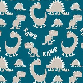 Dinosaurs on petrol blue