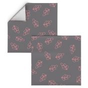 Rabbit Round Leaf Vintage Pink on Grey large scale 26 x 20