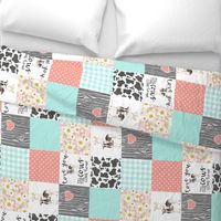 Farm//Love you till the cows come home//Mint&Coral - Wholecloth Cheater Quilt - Rotated