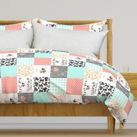 Farm//Love you till the cows come home//Mint&Coral - Wholecloth Cheater Quilt - Rotated