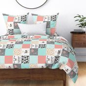 Farm//Love you till the cows come home//Mint&Coral - Wholecloth Cheater Quilt - Rotated