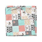 Farm//Love you till the cows come home//Mint&Coral - Wholecloth Cheater Quilt - Rotated