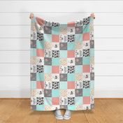 Farm//Love you till the cows come home//Mint&Coral - Wholecloth Cheater Quilt - Rotated