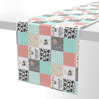 3 inch Farm//Love you till the cows come home//Mint&Coral - Wholecloth Cheater Quilt - Rotated