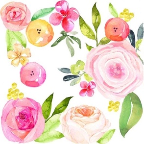Spring Peonies, Roses, and Poppies Watercolor