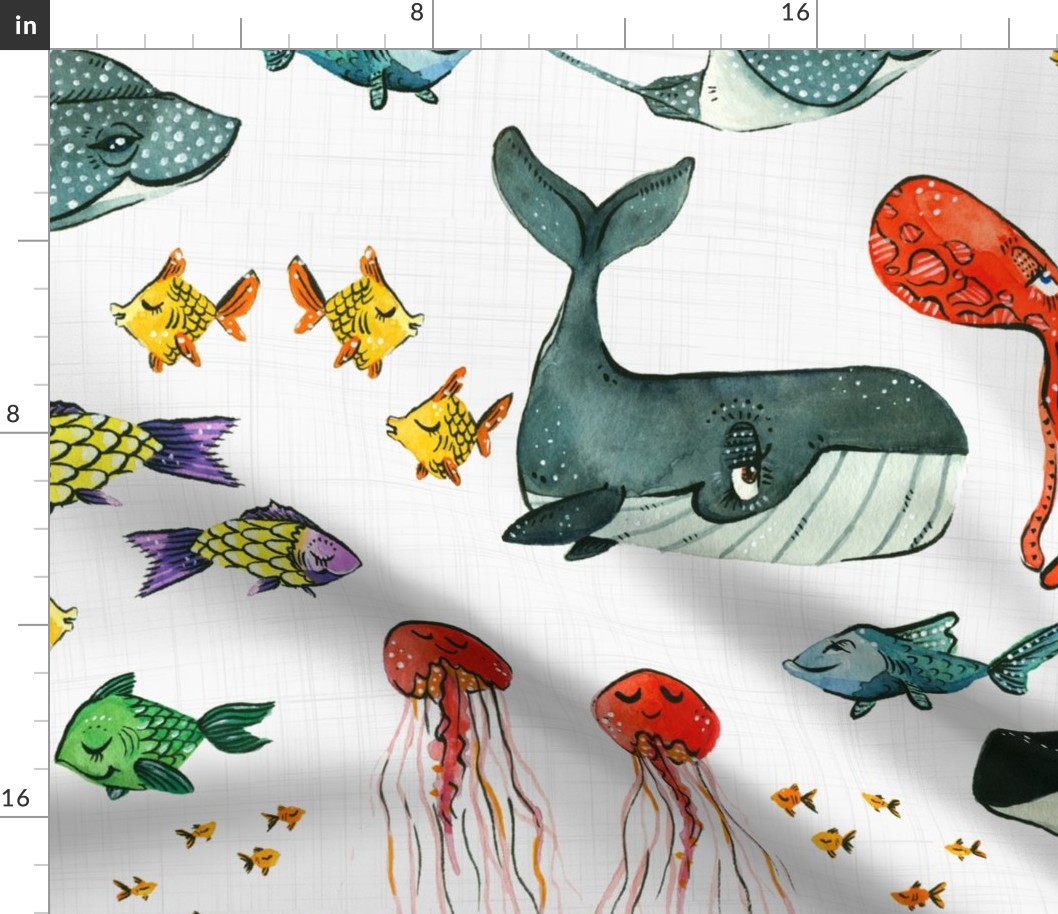 Ocean Pals - Extra Large Scale on Light Linen