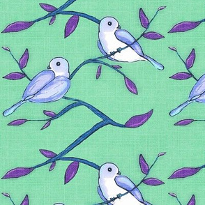 Birds on Branch - green violet  